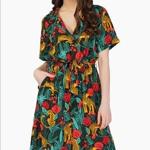 America and Beyond Jaguar Paradise Jumpsuit - Black Animal Print. Size M